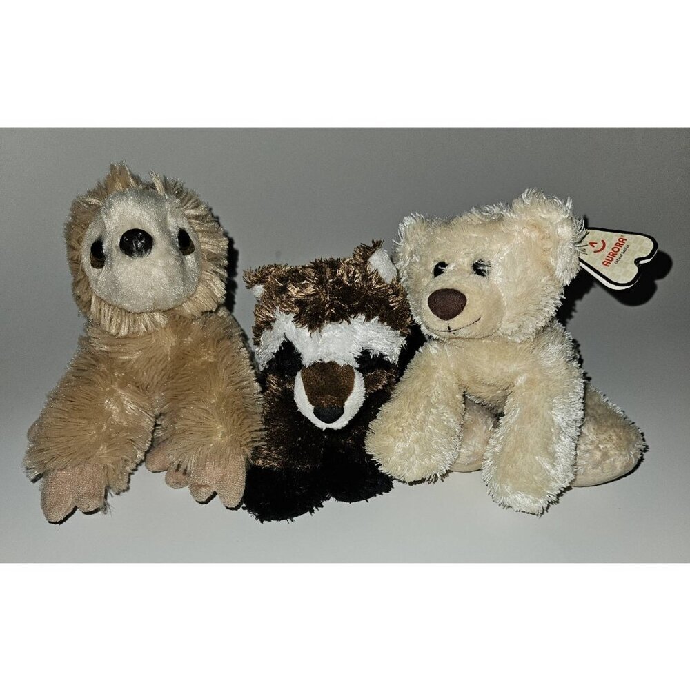 Aurora Ringo Brown Raccoon Sloth Ice Cube Bear Bean Bag Plush Stuffed Toy Lot